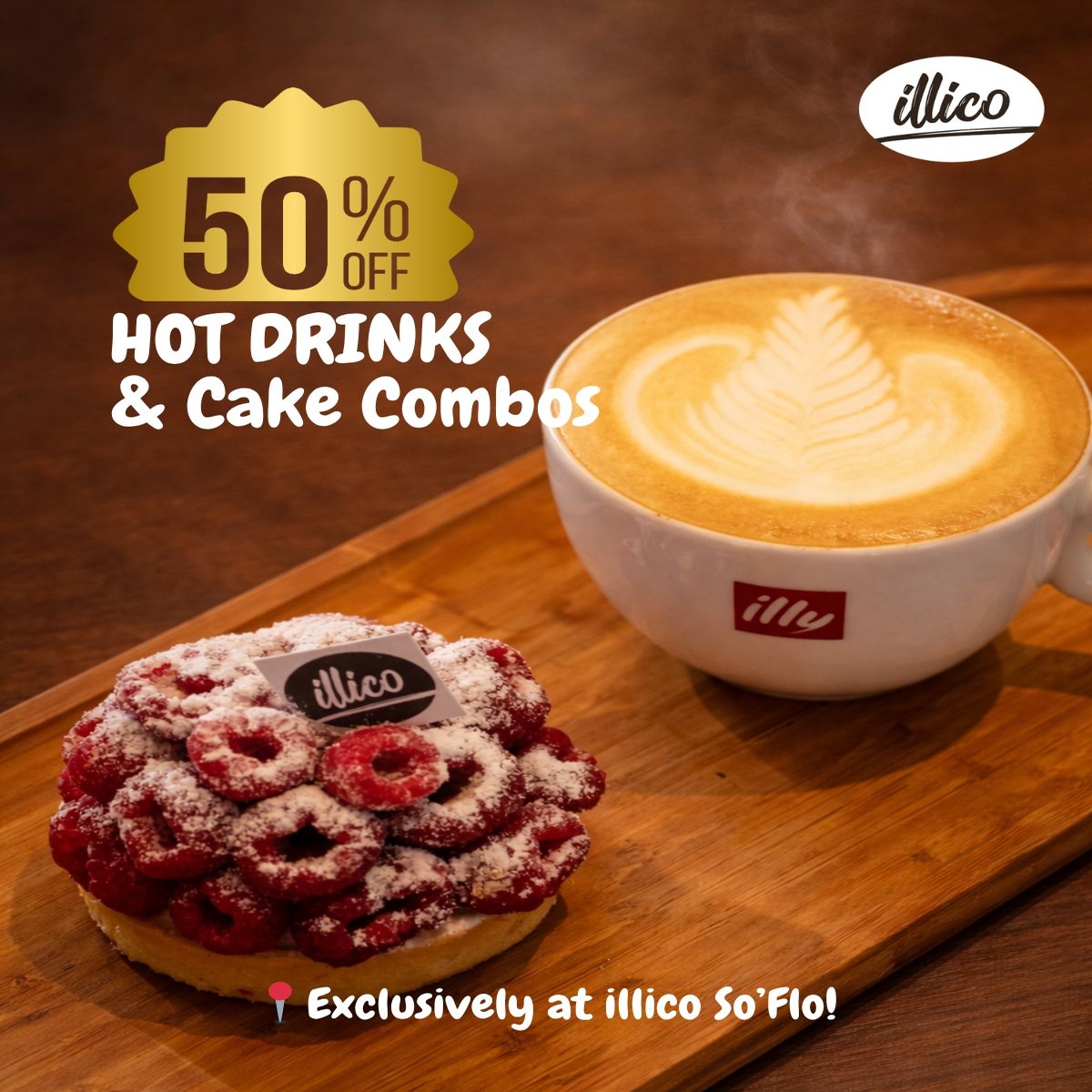 50% Hot Drinks and cake combos Illico